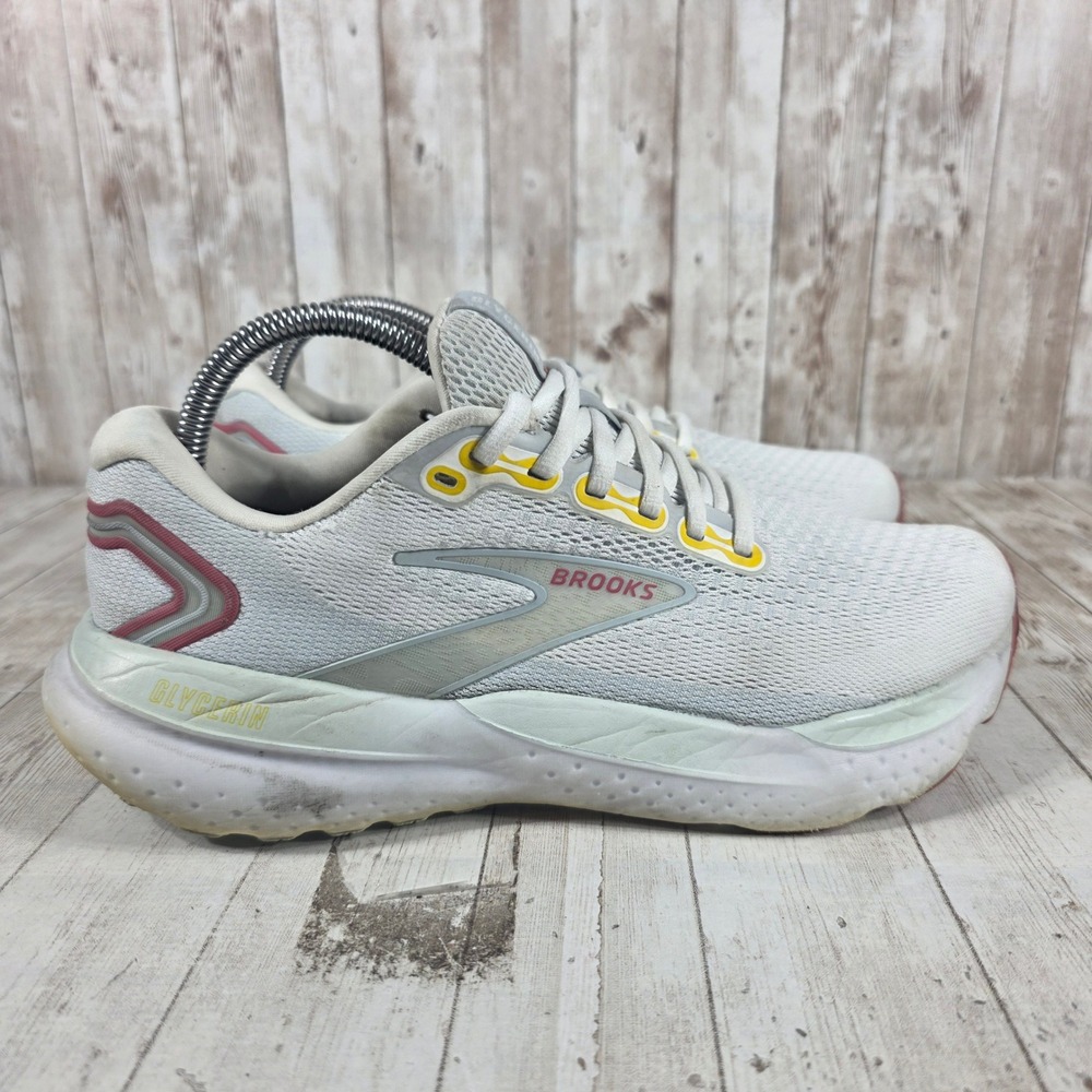 Brooks Glycerin 21 Womens Running Shoes White Grey Yellow 1204081B167 Size 9.5